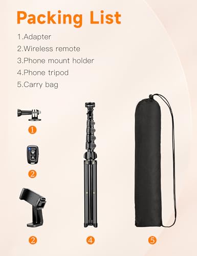 Phone Tripod, 71" Portable Cellphone Tripod Stand with Remote - size: 71 inch