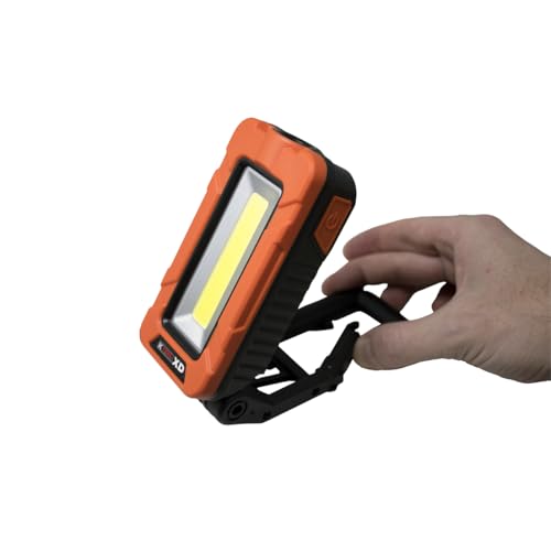 K Tool International 7334XD Rechargeable Work Light, 1100 Lumen COB with 500 Lumen Flashlight, Folding Stand, Magnetic Base, Type C Charging, Power Meter