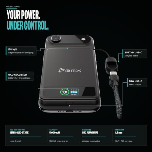 BMX 5K Semi-Solid Power Bank, 5000mAh Qi2 (Silver) - color: Silver