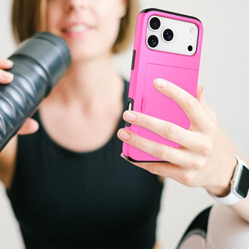 Wallet Case for iPhone 17 Pro Max with 2 Card Holder Credit Slot - color: Hot Pink, size: iPhone 17 Pro Max