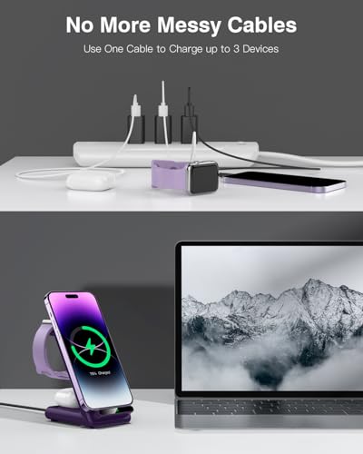 Wireless Charging Station,3 in 1 Charging Stand for Apple Multiple Devices - color: Purple