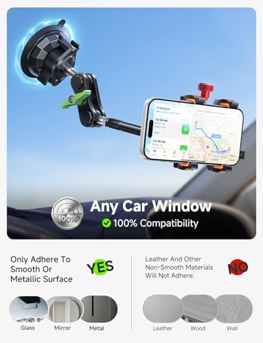 MAGIC JOHN Metal Car Phone Holder 360° Rotation Suction Mount Windshield
