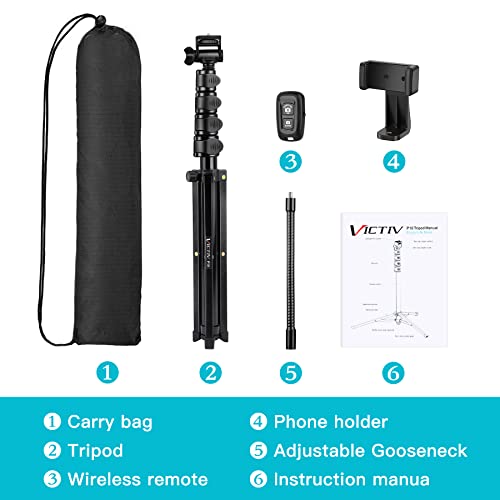 74" Flexible Phone Tripod, Tall Cell Phone Tripod with Adjustable Gooseneck - size: 74 inch