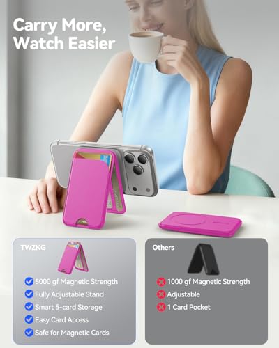 TWZKG for MagSafe Wallet, 5-Card Holder with Stand for Phone Case - color: Hot Pink