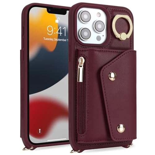Lipvina Crossbody Wallet Case for iPhone 13 Pro,Wine Red - color: 07-Wine Red, size: iPhone 13 Pro 6.1"