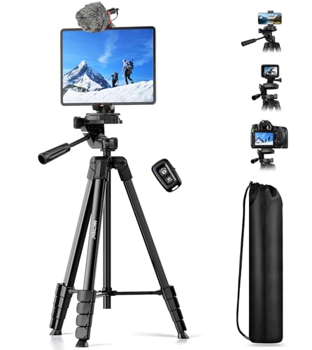 MACTREM 67" iPad Tripod Stand for Tablet Phone Camera with Remote Mount - color: Black