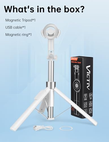 70" Magnetic Tripod for iPhone Magsafe, Extendable Selfie Stick Tripod - color: White