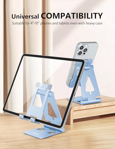 Aoviho Foldable Cell Phone Stand for Desk, Holder for iPhone,Sky Blue - color: Sky Blue