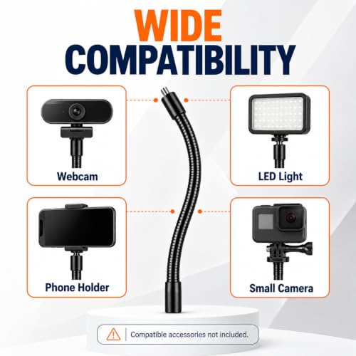 Gooseneck, 2 Pcs 1/4"-20 Female to Male Thread Metal Universal Hose Flexible Arm Gooseneck Tube Extension Holder for Action Camera, Phone, Microphone, Black (6inch) - size: 6inch