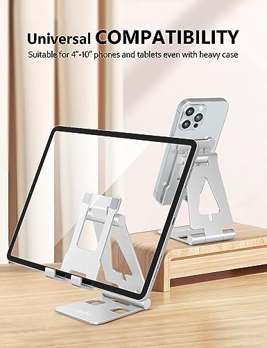 Aoviho Foldable Cell Phone Stand for Desk, Holder for iPhone,Silver - color: Silver