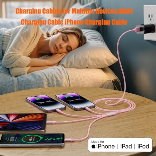 4 in 1 Multi Charging Cable 4ft 2 Pack,Braided MFi Certified Charger Cable - color: Rose-4ft-2Pack
