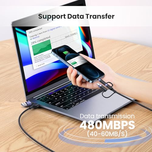 3-in-1 USB C Multi Fast Charging Cable 60W 6.6FT Nylon Multi Charger - color: Black, size: 6.6FT