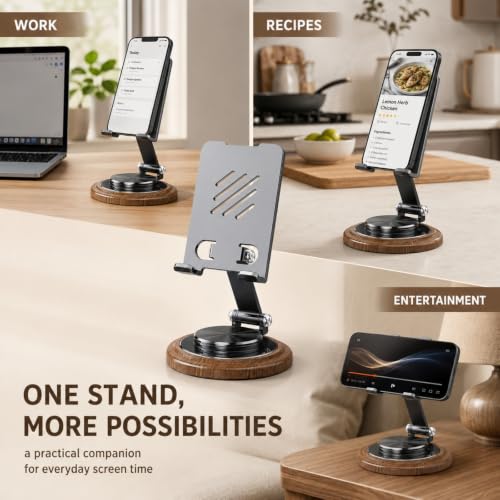 Desktop Phone Stand Foldable Wood Grain(Black)