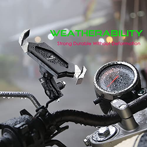 LA3-PH05 Motorcycle Phone Mounts Holder, Fixed Base of Rearview Mirror, Stable, Adjustable, Phone Clamp Double Socket Arm, Multi-Angle Vision, Compatible All iPhone and Any Cell Phone