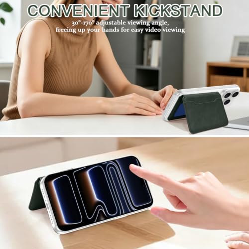 Hekodonk of Magsafe Wallet with Stand,RFID Blocking 5‑Card Holder,PU Leather Magnet,Fits Magsafe Phones&Cases for iPhone Duo&iPhone 18 Pro Max/Pro/17 Series,Pixel 11,Galaxy S26 Series,Z Fold 8,Green - color: Green