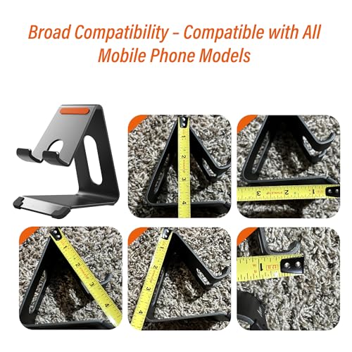 Phone Stand for Desk, Thickened Aluminum Cell Phone Stand & Phone Holder for Desk, Compatible with Tablets, iPhone, iPad, Samsung - Black - color: black