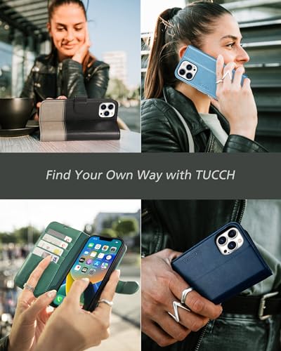 TUCCH Wallet Case for iPhone 14 Pro (6.1") 2022, 4 Card Slots, Blue & Brown - color: Two Colors - Dark Blue & Brown