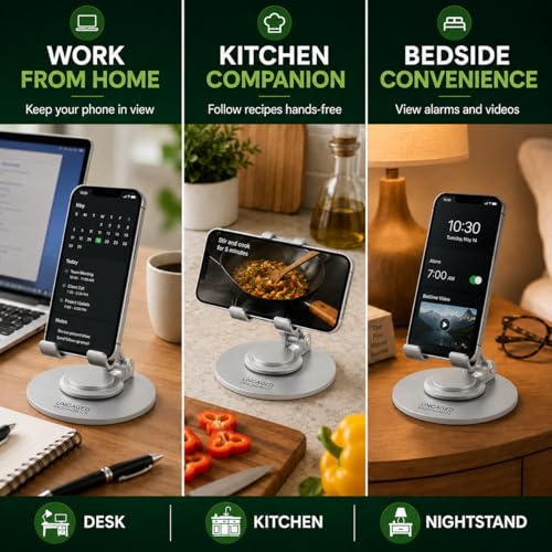 Uncaged Ergonomics Adjustable/Foldable Swivel Phone Stand for Desk (Silver) - color: Silver