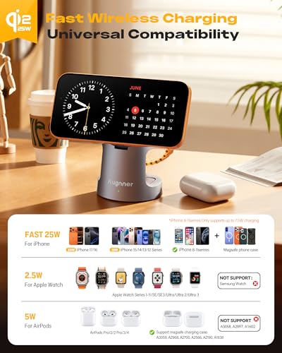 Qi2.2 25W 3 in 1 Charging Station for Apple Compatible with MagSafe Foldable Wireless Charger, Magnetic Charger with Night Light for iPhone 18/17/16/15/14/13/12, Apple Watch & AirPods (Grey) - color: Grey