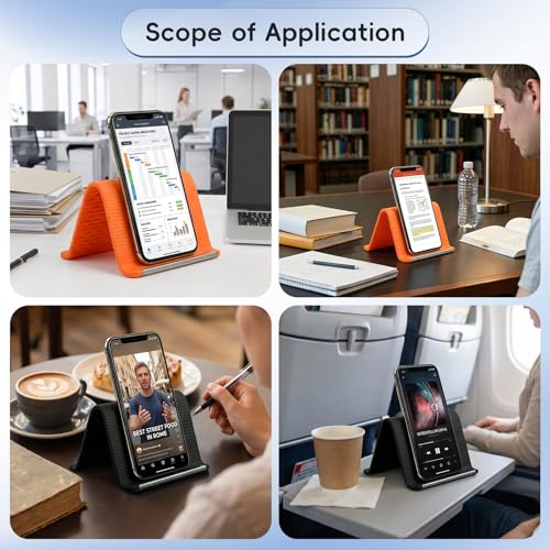 2 Pcs Airplane Phone Holder, Foldable Silicone Aluminum Phone Holder - color: Orange