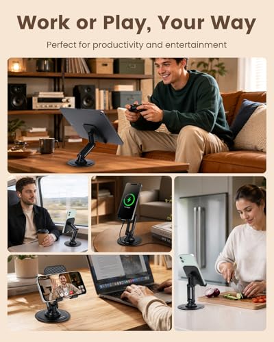 LENTION Phone Stand, 360° Rotating Foldable Adjustable Weighted Stable Base