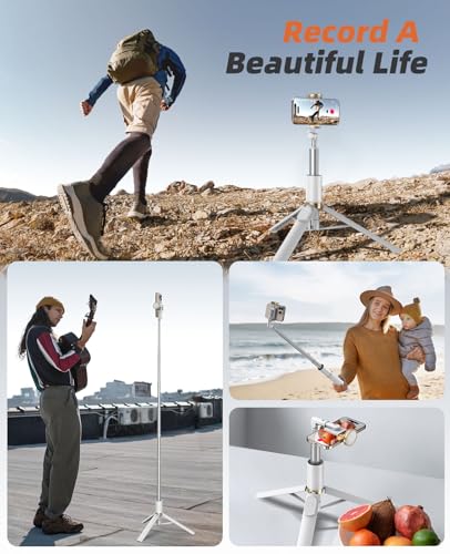 Tripod for iPhone, Selfie Stick with Remote, Stable & Durable Phone Tripod - color: White