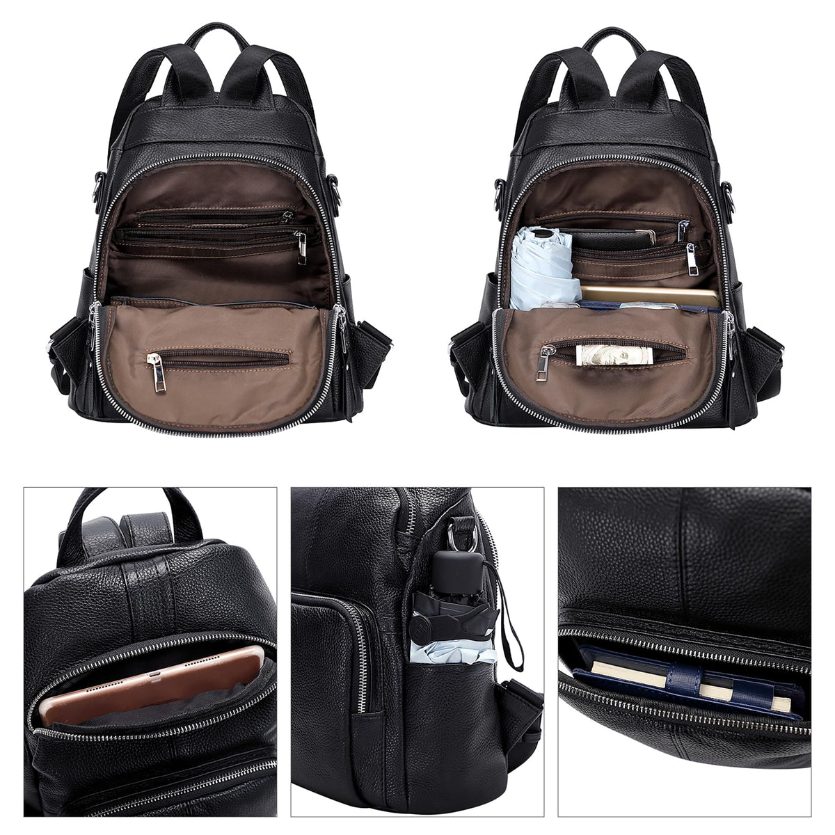 ALTOSY Soft Leather Backpack Purse For Women -theft Backpacks Versatile Shoulder Bag(S81 Black)
