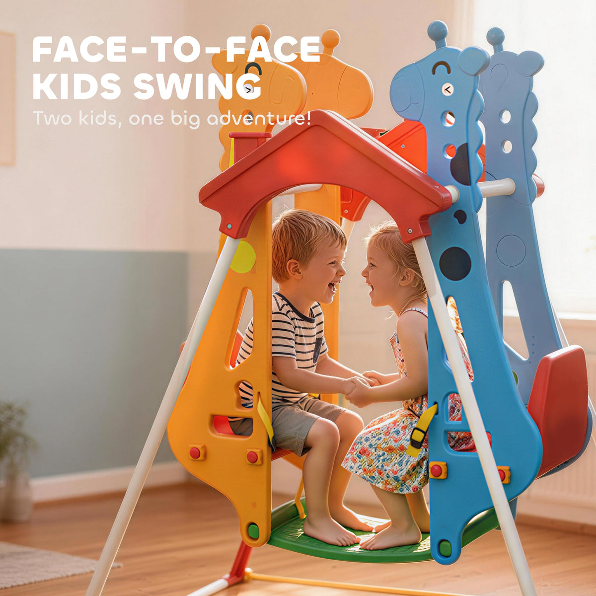 Kids Indoor Swing with Double Seats, Toddler Swing Set with Safety Belts for Aged 3-5, Play Room, Living Room