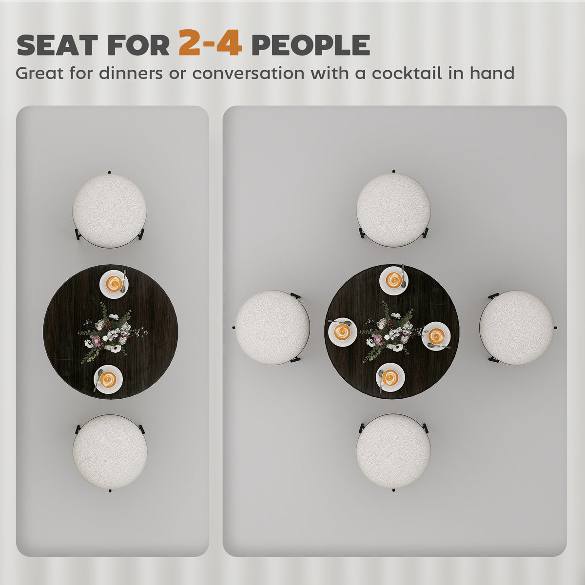 Round Dining Table for 2-4 People, Small Kitchen Table with Wood Grain Top, Black