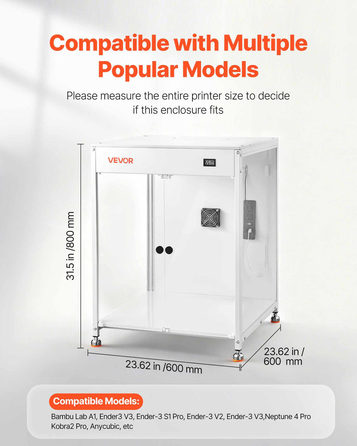 3D Printer Enclosure with Ventilation, Dustproof Waterproof Transparent Acrylic 3D Printer Tent, Constant Temperature Protective Case with LED, Compatible with Bambu Lab, Ender, Neptune, Kobra