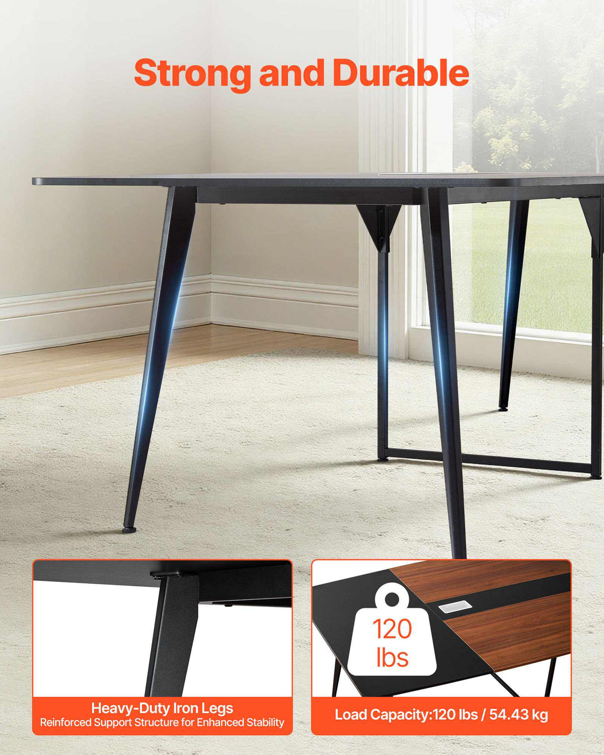 Conference Table, 8 ft Boat Shaped Office Meeting Table for 10 Person, Modern Large Boat Meeting Desk with Metal Legs, Ideal for Office, Boardroom, Conference Room, Easy Assembly, Black & Brown
