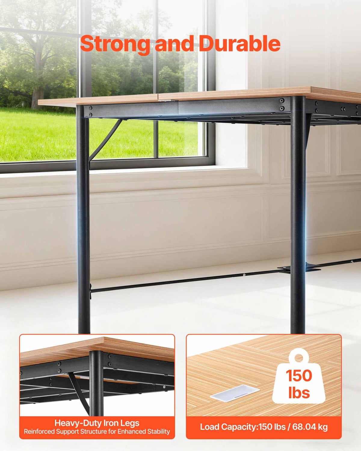 Conference Table, 6 ft Office Meeting Table for 6-8 Person, Modern Rectangle Seminar Desk with Metal Legs, Meeting Desk Ideal for Office, Boardroom, Conference Room, Easy Assembly, Brown