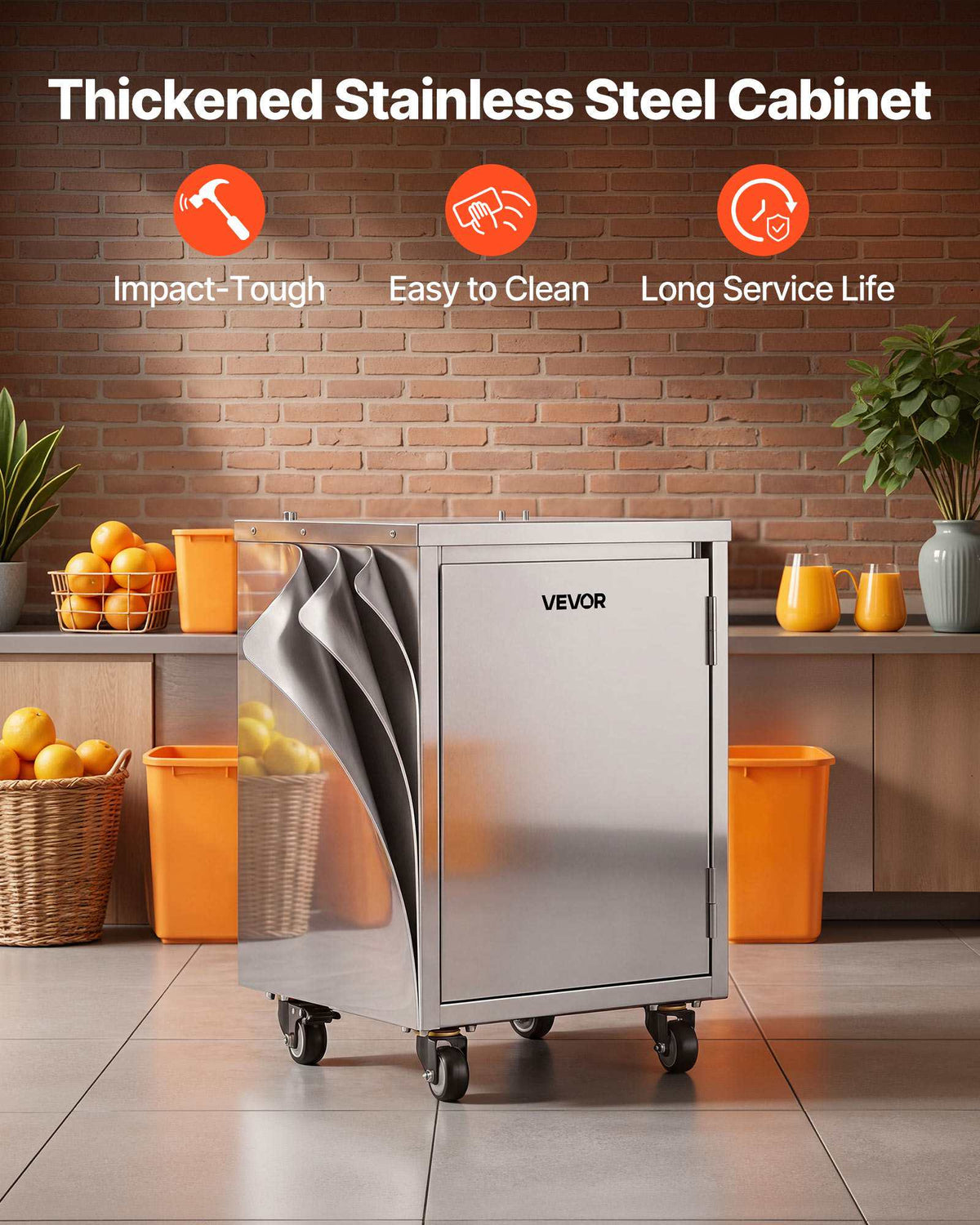 Movable Base Cabinet for Orange Juicer, Thickened Stainless Steel, 4 Swivel Casters, Compatible with NS2000E-2\NS2000E-2T\NS2000E-3 Semi-Automatic Feed Orange Juicer, Easy Installation