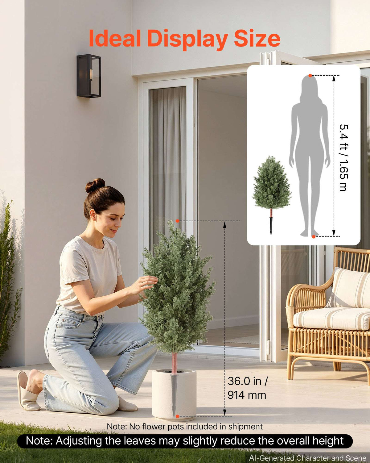 Artificial Topiary Cedar Bush 3 Ft Set of 2 Greenery Fake Shrubs, PE Faux Trees with Ground Spikes, Indoor & Outdoor Green Plant for Front Door, Entryway, Porch, Balcony, Patio, Garden