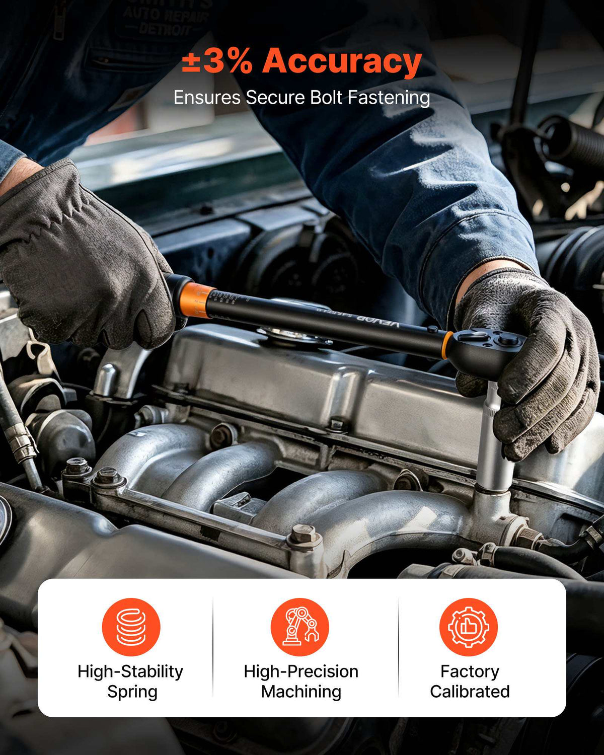 Torque Wrench 3/8-inch Drive Click Torque Wrench Dual Scale Readings, 5-45 lbf-ft / 6.8-61.2 N.m, ±3% High Precision, with Spark Plug Sockets, Bits, Universal Joint, Extension Bar, Storage Case