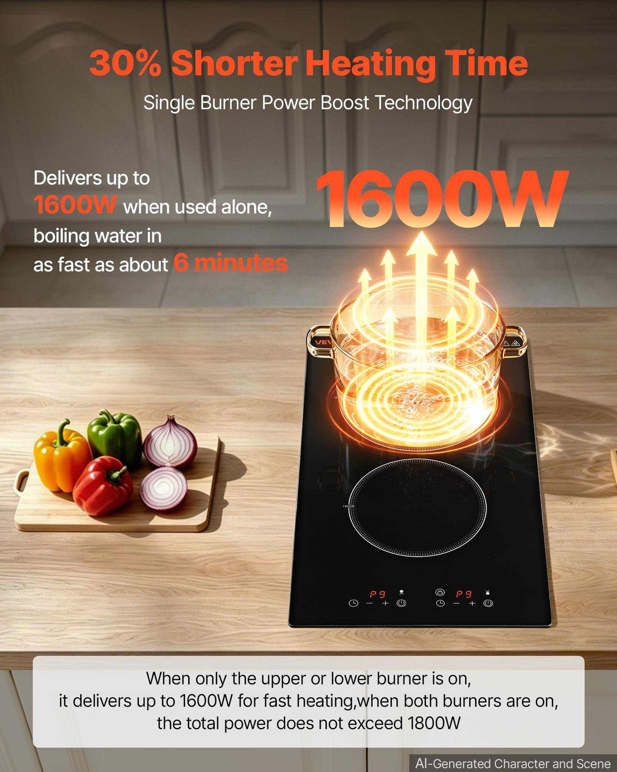Electric Cooktop 12inch 2 Burners Portable Stove Top 1800W 120V, Ceramic Countertop/Built-in Radiant Electric Stove, with 9 Power Levels, Timer, Child Lock, Over-Heat Guard, Touch Control