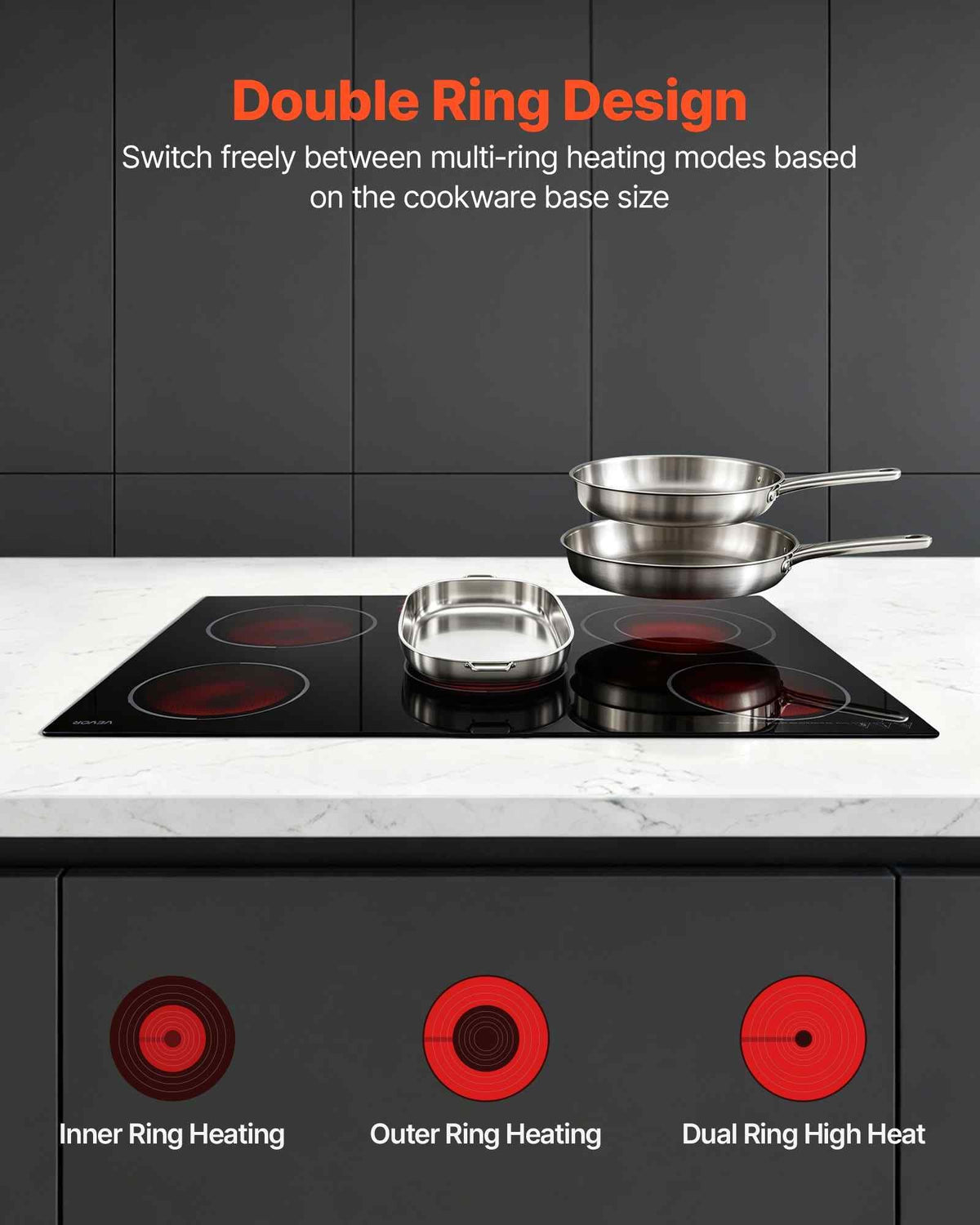 Electric Cooktop 30inch 5 Burners Stove Top 8900W 220V No Plug, Ceramic Built-in Radiant Electric Stove , with 9 Power Levels, Timer, Child Lock, Over-Heat Guard, Touch Control