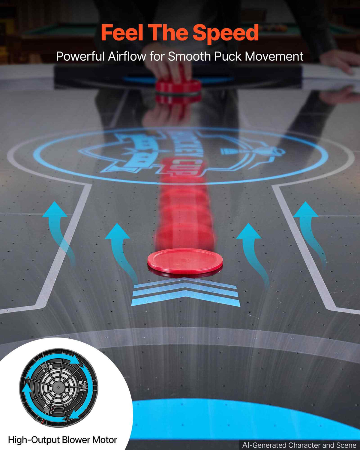 72" Air Hockey Table with LED Lights & Electronic Scorer, for Family Game Room, Basements and Home, Air Powered Hockey Arcade Game Table Set with High-powered Blower, Stable Leg