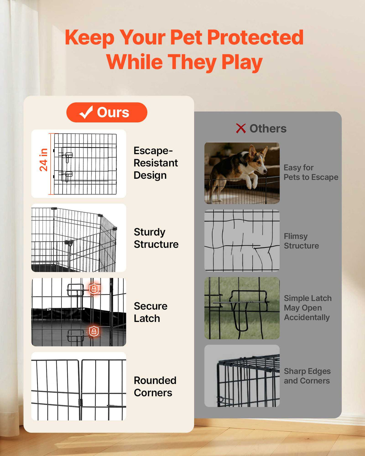 Dog Playpen 30 Inch 8 Panels Foldable Exercise Pen with Bottom Pad, Indoor Metal Pet Fence with Door, Heavy Duty Puppy Crate Kennel, Pet Playpen for Dogs, Cats, and Other Small Animals, Black