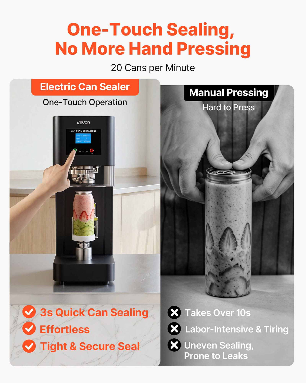 Can Sealer Machine, Automatic Commercial Soda Can Sealing Machine for 2.17 in (55 mm) Aluminum and Plastic Cans, Height Adjustable, Steel Housing Beverage Drink Seamer, for Coffee Shop, Black