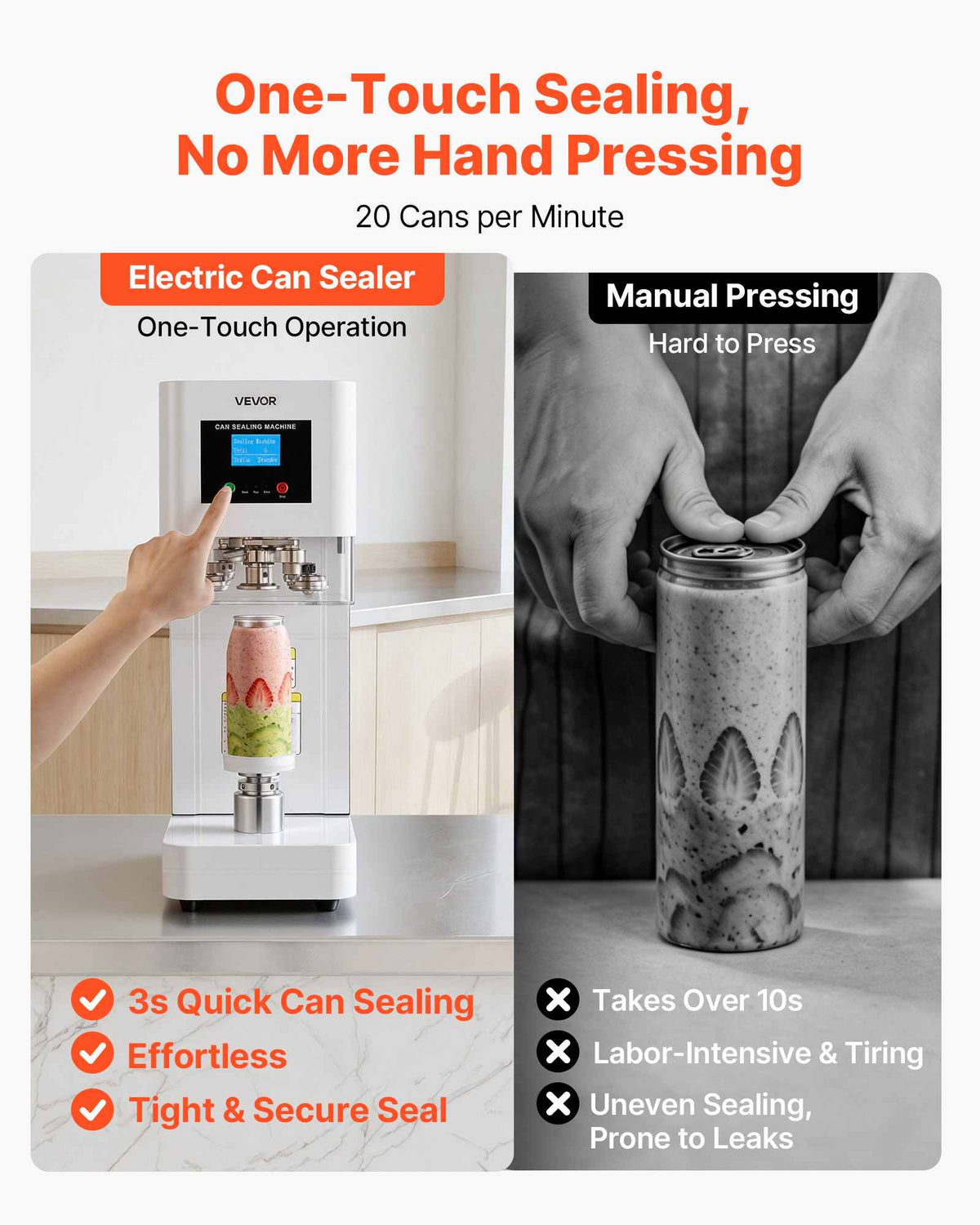 Can Sealer Machine, Automatic Commercial Soda Can Sealing Machine for 2.17 in (55 mm) Aluminum and Plastic Cans, Height Adjustable, Steel Housing Beverage Drink Seamer, for Coffee Shop, White