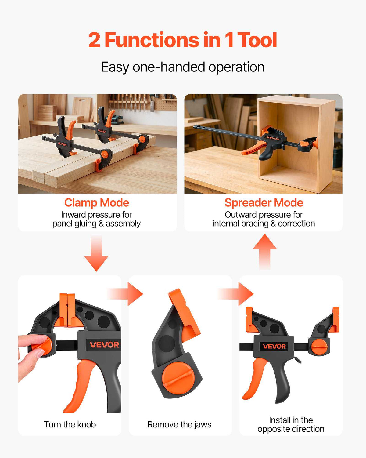 Bar Clamps for Woodworking, 8-Pack, 6" and 12", with Spring Clamps, One-Handed Clamp/Spreader, 154 lbs Load Limit, Quick Release, Self-Locking Design, for Wood Working and Metal Working