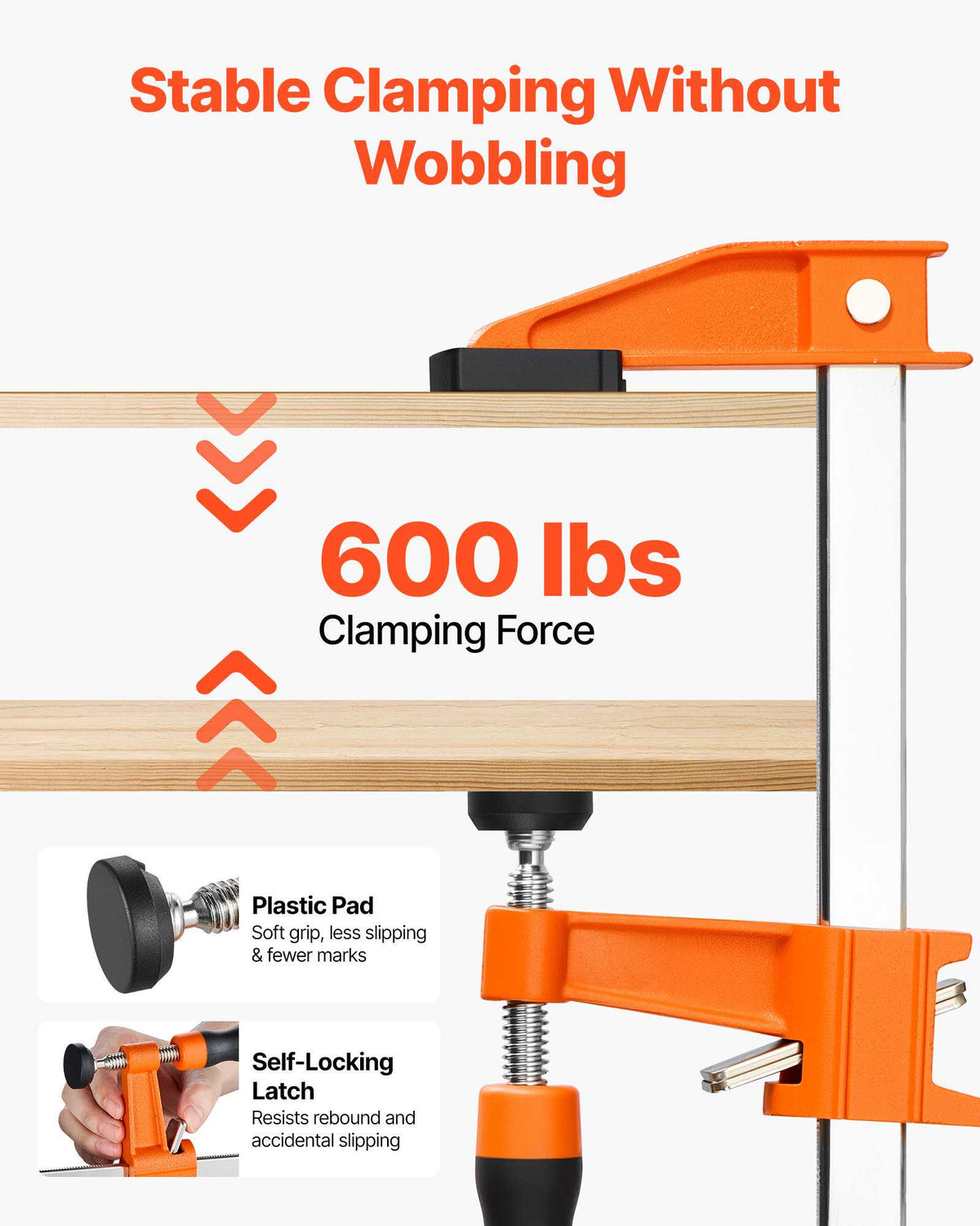 Bar Clamps for Woodworking, 8-Pack, 36" Opening F Clamps, 600 lbs Load Limit, with Plastic Pad and Self-Locking Design, Premium Cast Iron and Carbon Steel, for Wood Working and Metal Working