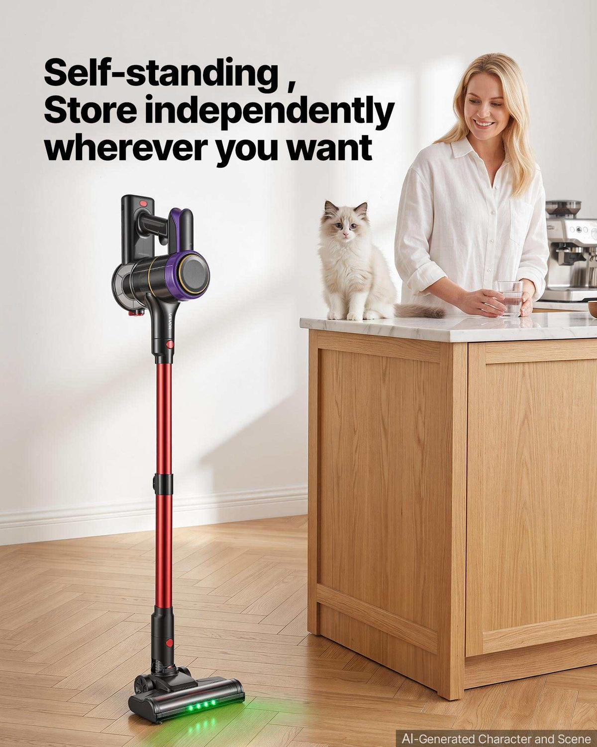 Cordless Vacuum Cleaner 400W 40kPA Cordless Stick Vacuum Cleaner, For Home Hard Floor Carpet Pet Hair, 45-Min Runtime, Rechargeable, Lightweight Handheld, with LED Display, 4 Brush Heads