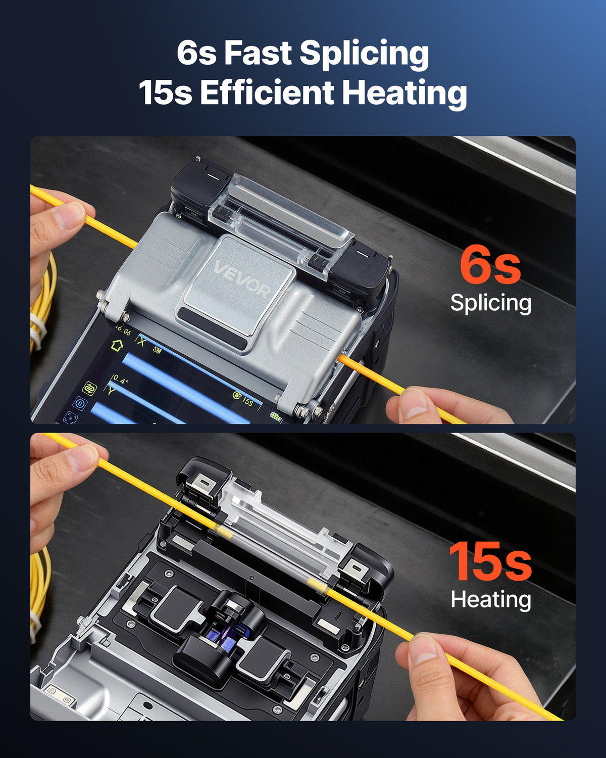 Fiber Fusion Splicer 6 Motors with 6s Splicing & 15s Heating, 7800mAh Core Alignment Fiber Optical Splicer, 5" Touch Screen, 3 in 1 Fiber Holder, App Bluetooth Connectivity for SM MM DS NZDS