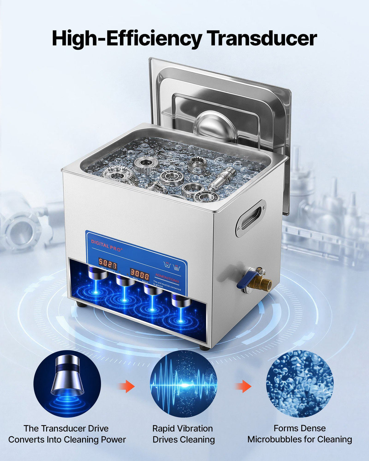 Ultrasonic Cleaner 10L-Class Capacity Ultrasonic Parts Cleaner 40kHz, Digital Time and Temp Control, Stainless Steel Ultra Sonic Cleaning Machine with Cleaning Baskets, for Auto Parts, Glasses