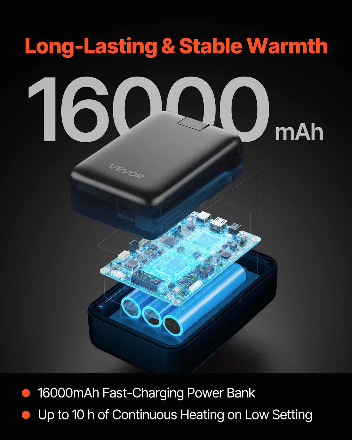Heated Fleece Jacket for Women, Heated Sweatshirt with 7.4V 16000mAh Rechargeable Power Bank Pack, 6 Heating Zones, 3 Temp Levels, 3h/6h/10h Warmth, for Winter Outdoor Camping, Black, L Size