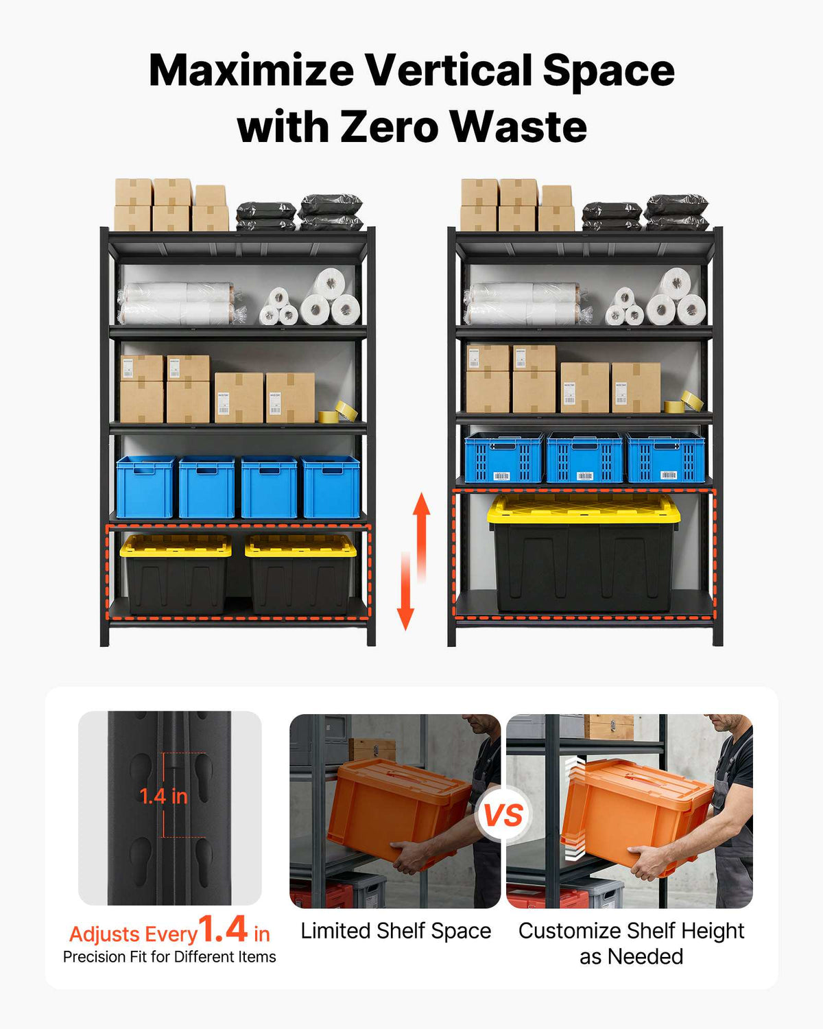 Storage Shelves, 5-Tier Adjustable, 3000 lbs Capacity, Heavy Duty Garage Storage Shelving Unit, Metal Utility Rack Shelf, for Garage Workshop Warehouse Basement, 48.43" W x 18.31" D x 77.24" H