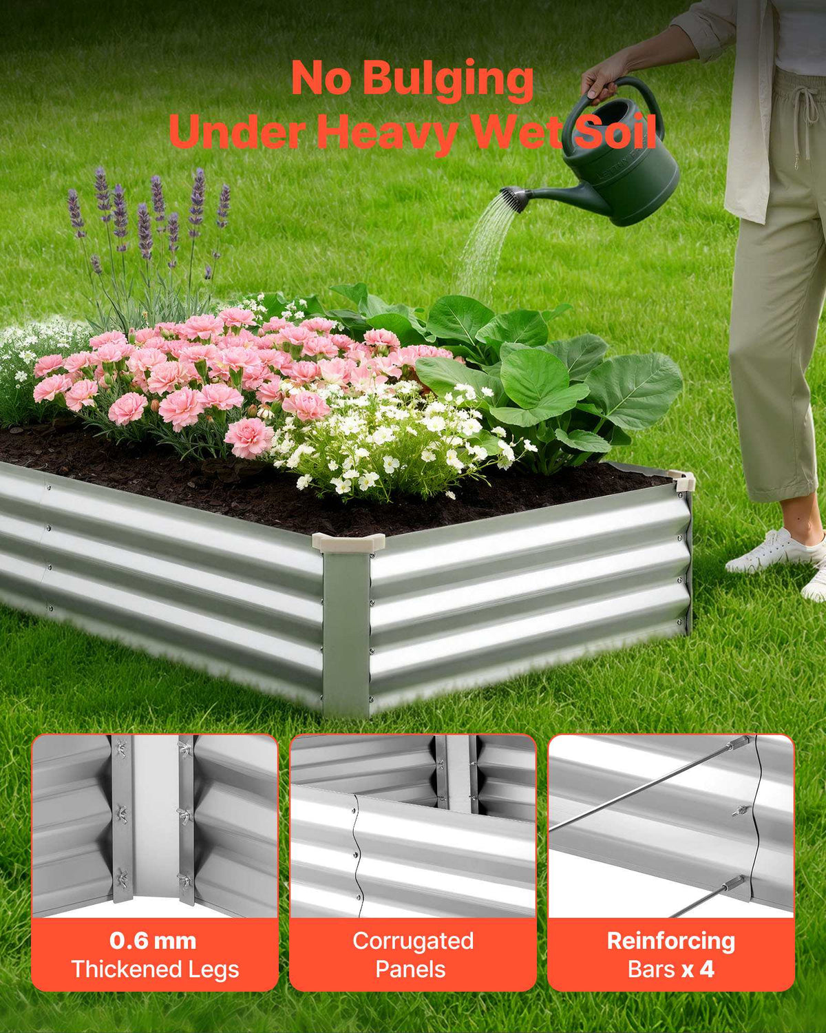 2 Pack Galvanized Raised Garden Beds, 6 x 3 x 1 ft, Rectangular Metal Planter Boxes Kit Outdoor, Bottomless Elevated Planting Box with Gloves, Alu-Zinc, for Growing Flowers Vegetables, Silver