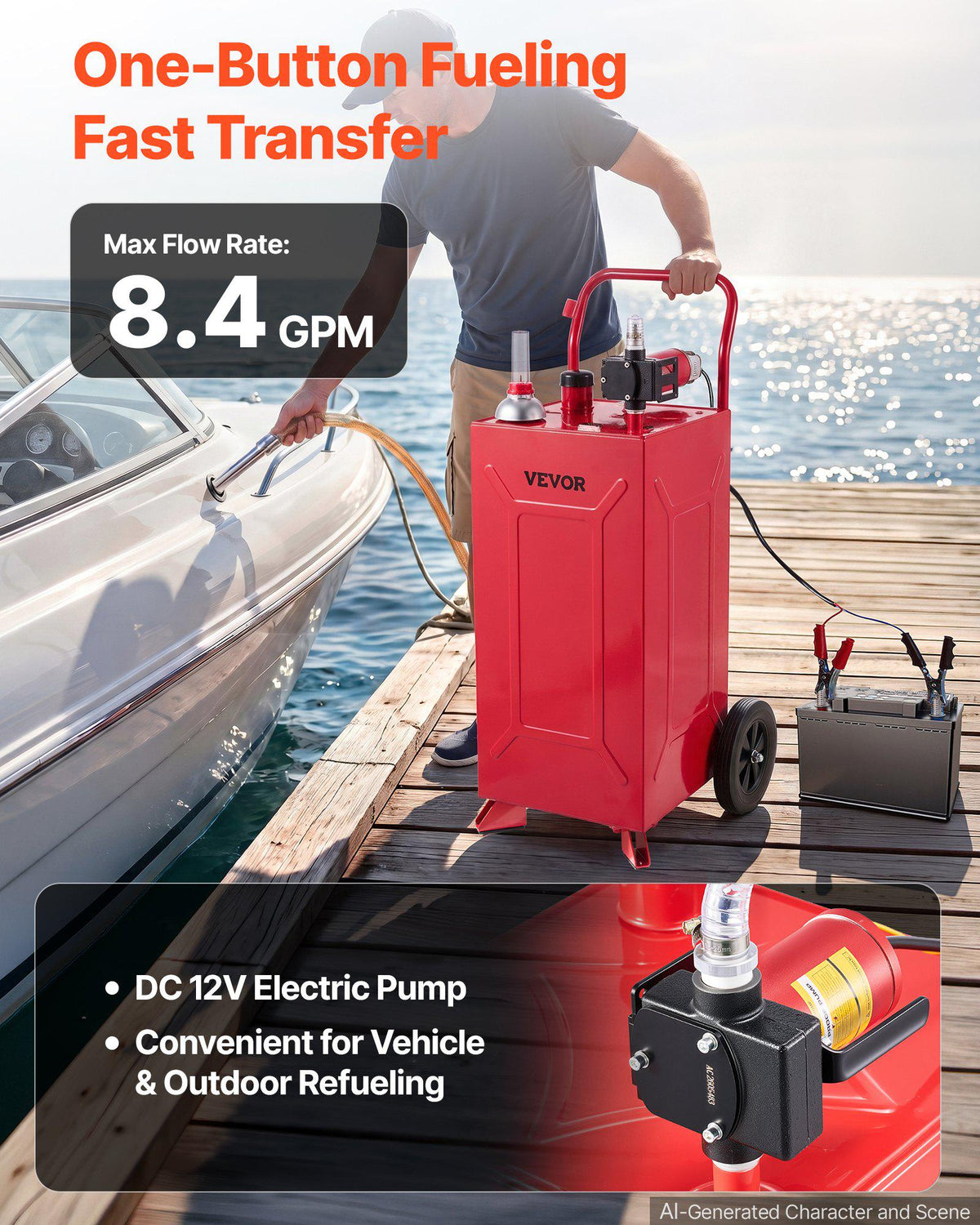30 Gallon Fuel Gas Caddy, Carbon Steel, Portable Fuel Transfer Storage Tank with Electric Pump & 2 Wheels, Gasoline Diesel Can Container, for Cars, Lawn Mowers, ATVs, Boats, Motorcycles, Red